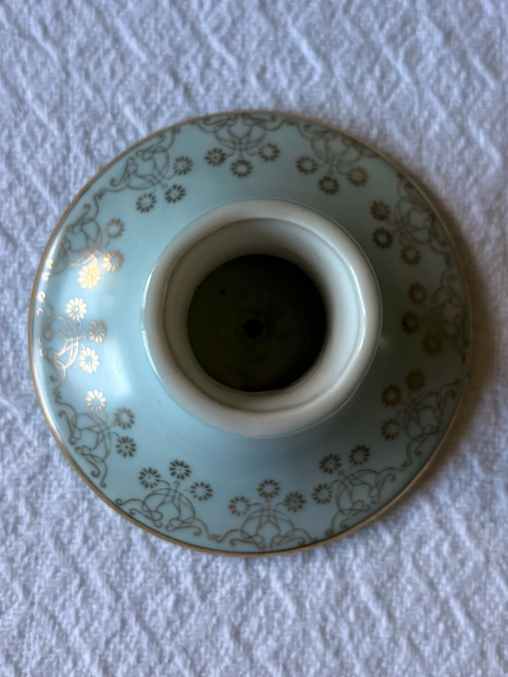 Antique Vienna-Style Porcelain Taper Candlestick Holder‎ in Pale Blue Gilt Gold.